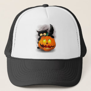 Casquette Chat Fun Halloween Caractère mordant un Citrouille
