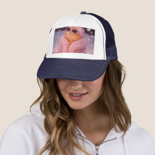 Casquette Chat Glam Money en manteau de fourrure rose et lun