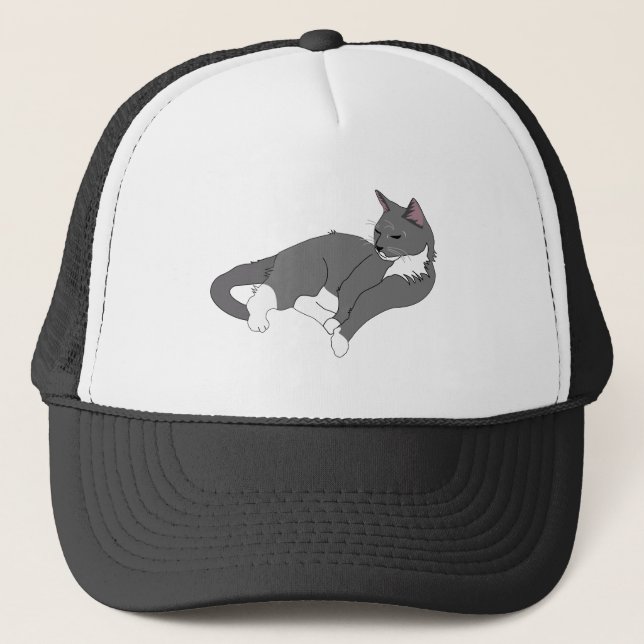 Casquette Chat gris et blanc Tuxedo (Devant)