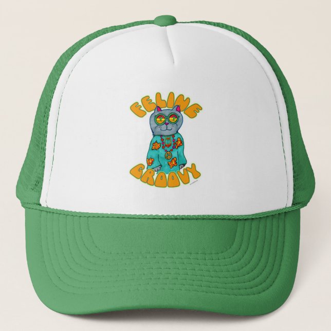 Casquette Chat Hippie Groovy Félin Art Slogan (Devant)