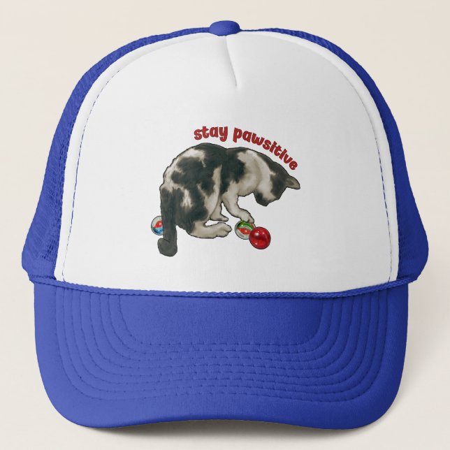 Casquette Chat Jouant avec des Billes, Restez Pawsitif, Jeu  (Devant)