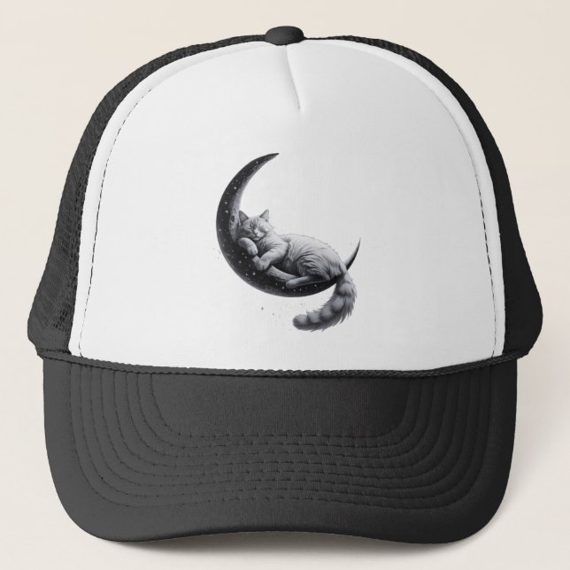 Casquette Chat Lune Dormir - Art Esthétique Dreamy (Devant)