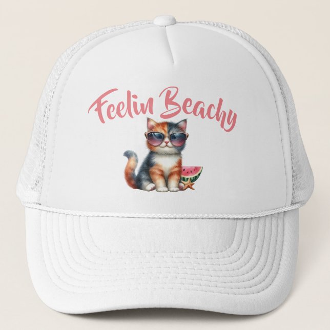 Casquette Chat Mignon qui se Sent à la Plage (Devant)