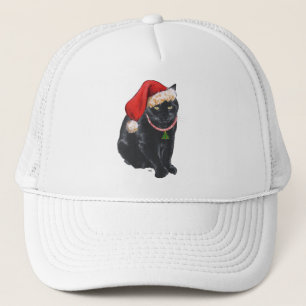 Casquette Chat noir avec chapeau de Père Noël