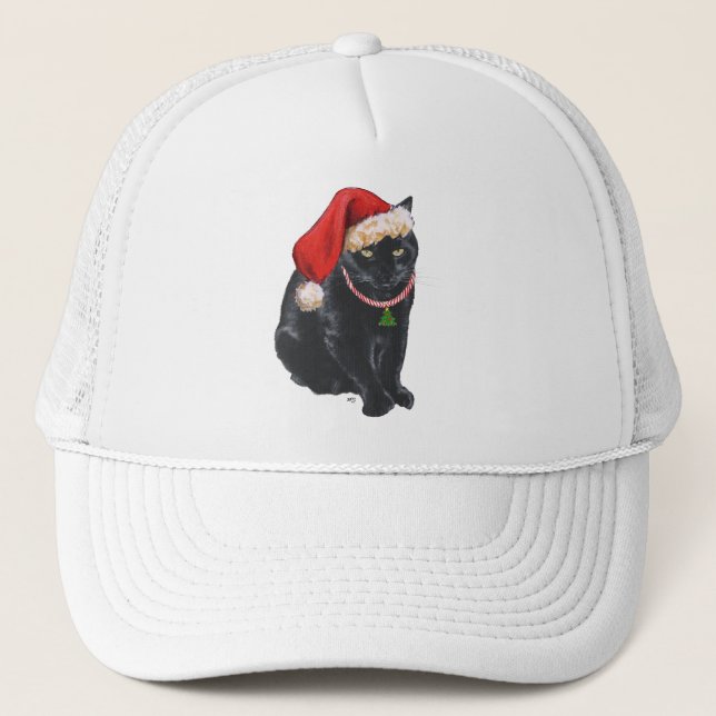 Casquette Chat noir avec chapeau de Père Noël (Devant)