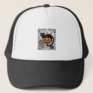 Casquette Chat noir d'Halloween Citrouille Pierre tombale Ch