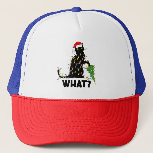 Casquette Chat Noir Drôle Poussant Arbre De Noël Sur Chat Ch (Devant)