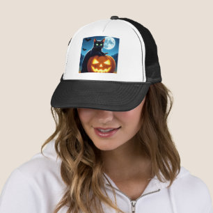 Casquette Chat noir éffrayant sur chapeau de camion Hallowee