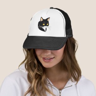 Casquette Chat noir et blanc aux yeux jaunes brillants