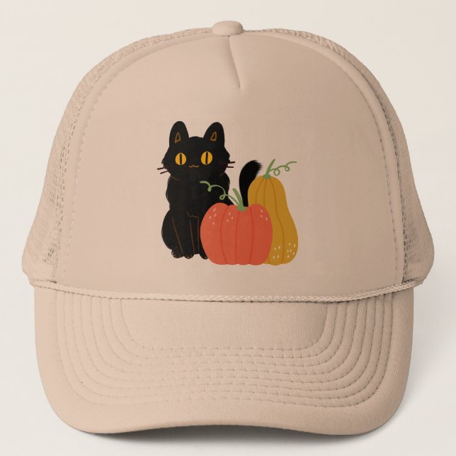 Casquette Chat noir et Citrouille (Devant)