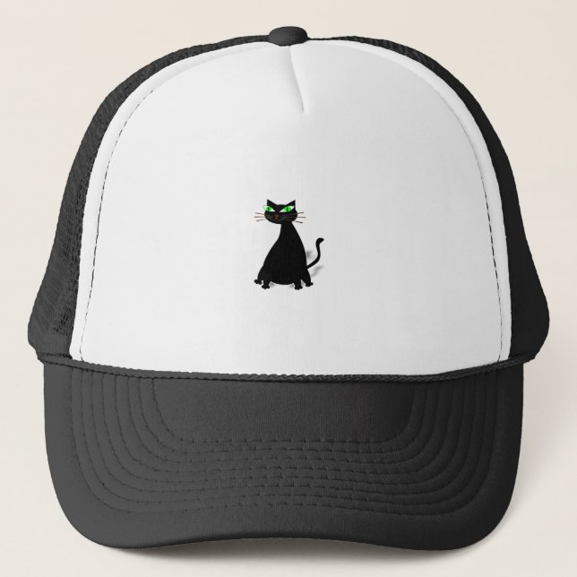 Casquette Chat noir gras aux yeux verts (Devant)