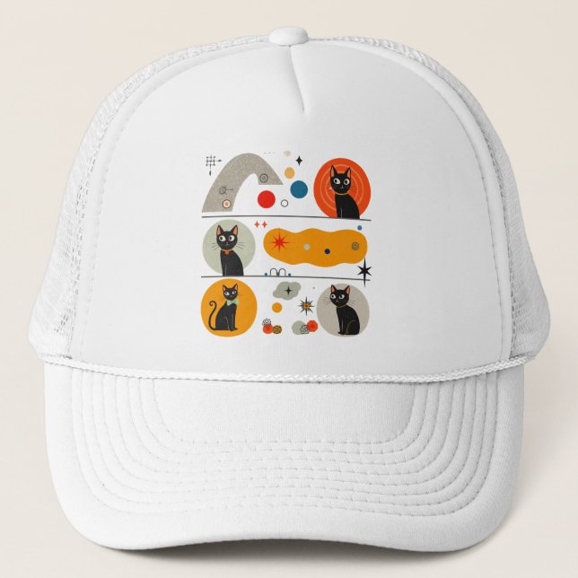 Casquette Chat noir rétro MCM : Art graphique abstrait cosmi (Devant)