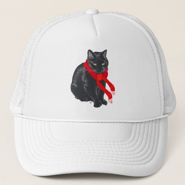 Casquette Chat noir se réchauffant à Noël (Devant)
