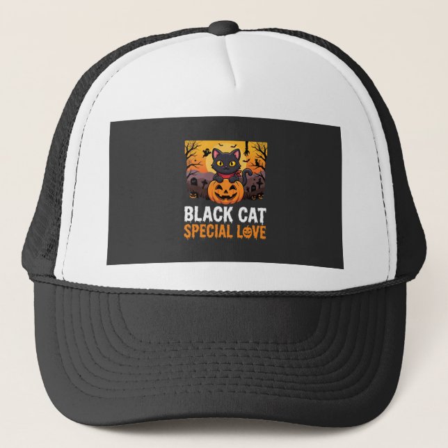 Casquette Chat noir spécial amour citrouille design Hallowee (Devant)