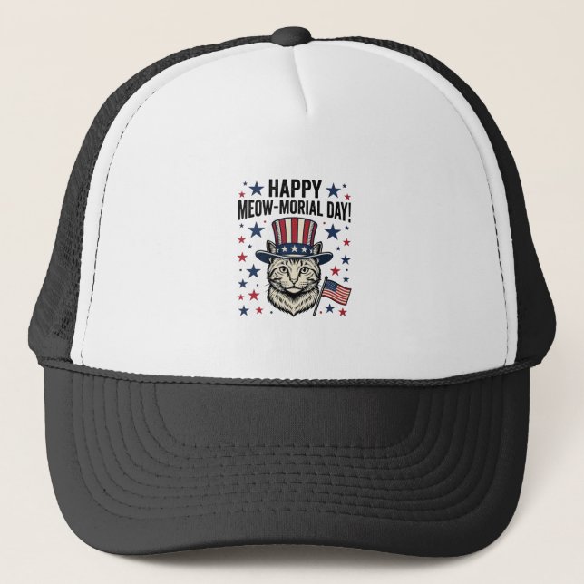 Casquette Chat Patriotique Meow-morial Day Design Vector Vin (Devant)