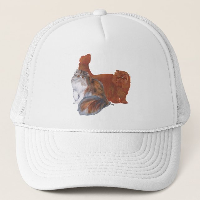 Casquette Chat Persan calicot et chat roux à poil long (Devant)
