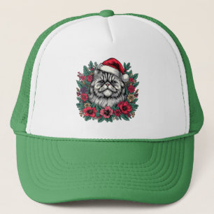 Casquette Chat persan de Noël, Père Noël Floral Kitty persan