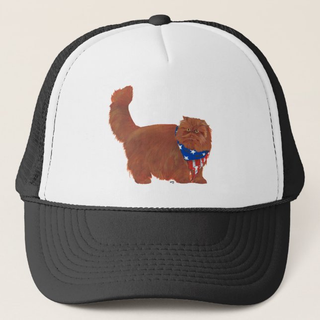 Casquette Chat Persan roux à longs poils patriotique (Devant)