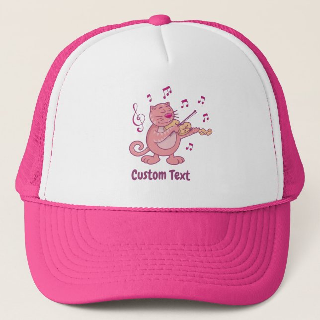 Casquette Chat rose avec chapeau de camionneur de violon (Devant)
