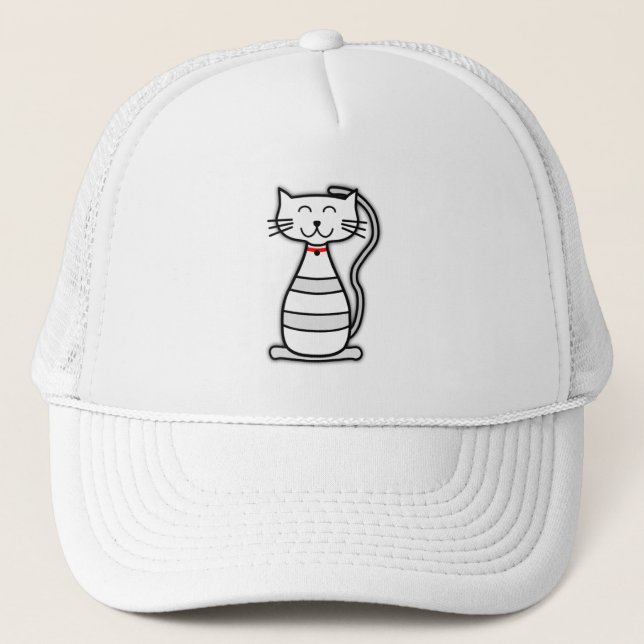 Casquette chat rouge gris noir heureux blanc dessin animé ki (Devant)