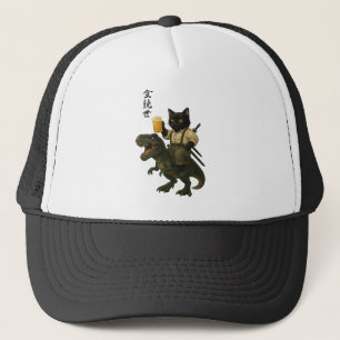 Casquette Chat Samouraï avec Bière & T-Rex Art Japonais Ré