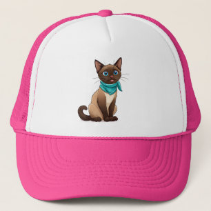 Casquette Chat siamois adorable avec bandana turquoise