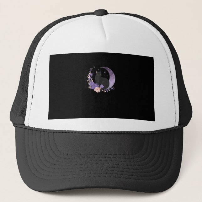 Casquette Chat Sorcière Fleurs de Lune Pastel Gothique Gobli (Devant)