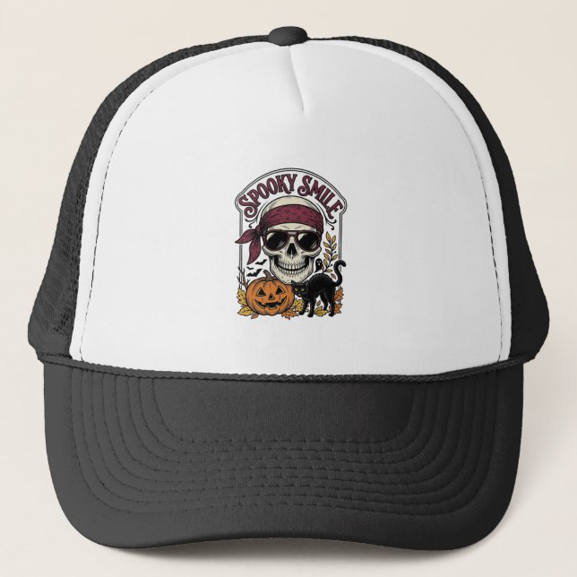 Casquette Chat squelette Halloween Graphique de citrouille v (Devant)