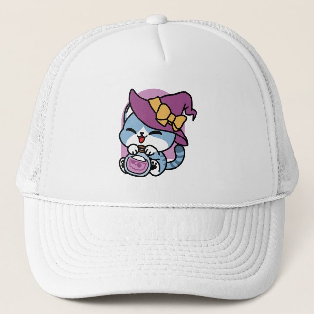Casquette Chat Tabby Halloween – Chapeau de Sorcière & Art d (Devant)