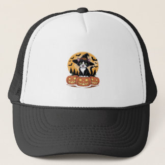 Casquette Chat Tuxedo Halloween Sorcière Citrouilles Mignonn