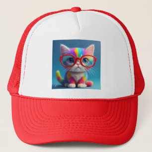 Casquette Chaton de couleur arc-en-ciel portant des lunettes