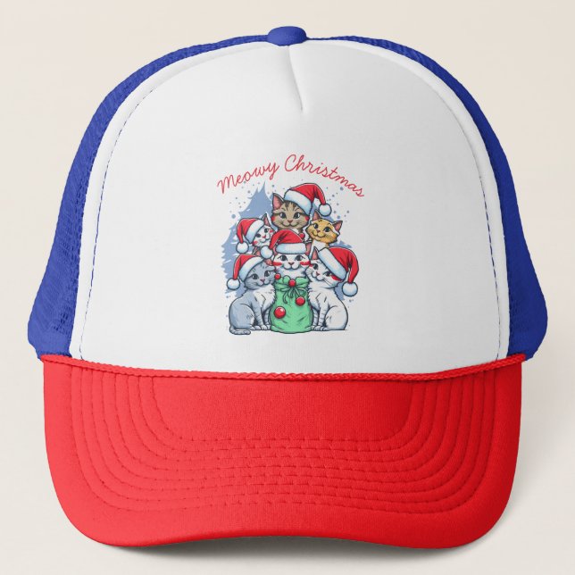 Casquette Chats Joyeux Noël, Meowny Noël, Drôle cadeau (Devant)