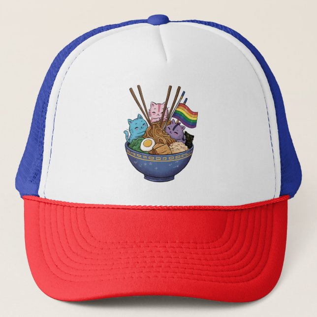 Casquette Chats Ramen Drapeau Arc-en-ciel Anime Mois de la f (Devant)
