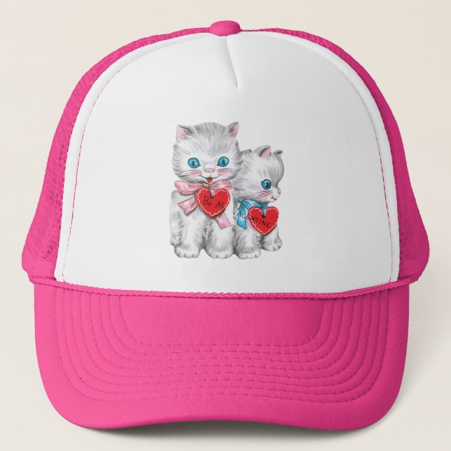Casquette Chats Rétro de la Saint-Valentin, Chatons Fluffy V (Devant)