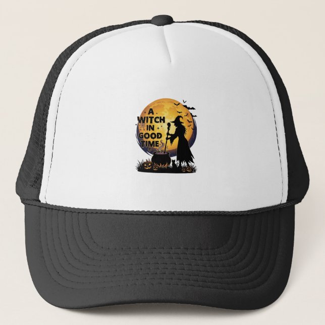 Casquette Chaudron de lune d'Halloween de bonne sorcière_1 (Devant)