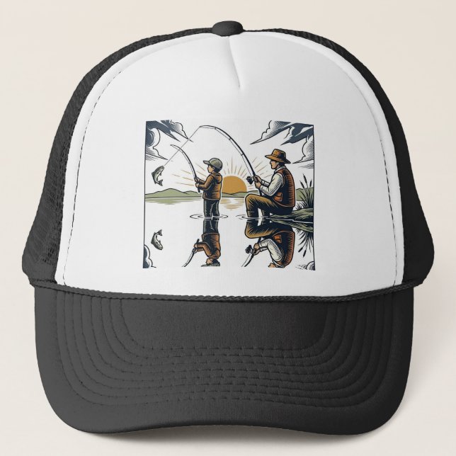 Casquette Chemise avec gravure vintage de père et enfant pêc (Devant)