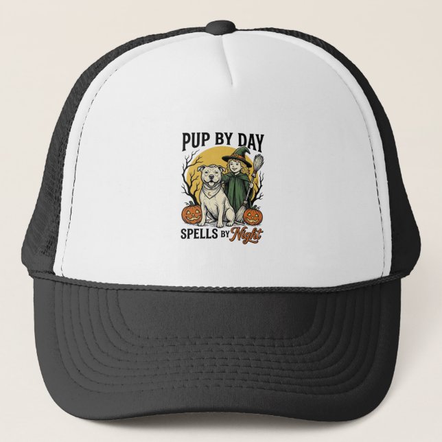 Casquette Chemise de sorcière de chien d'Halloween Gravure v (Devant)