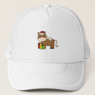 Casquette Cheval avec chapeau et cadeaux de Père Noël