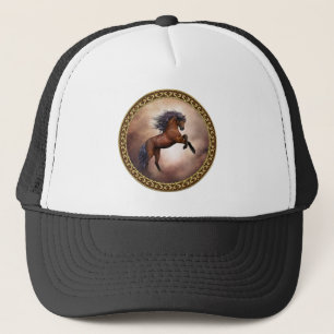 Casquette Cheval brun friésien s'élevant avec des nuages b