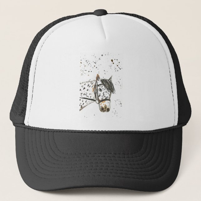 Casquette Cheval d'animal d'aquarelle noir et blanc (Devant)