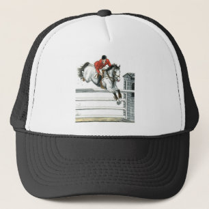 Casquette Cheval gris de Showjumping au-dessus des barrières