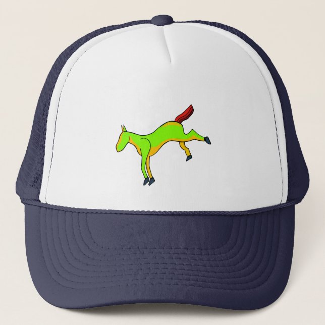Casquette Cheval vert avec des nuances de rouge sur la queue (Devant)