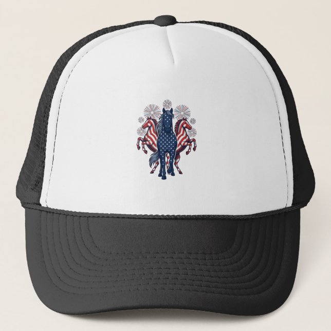 Casquette Chevaux patriotiques Conception vectorielle de feu (Devant)