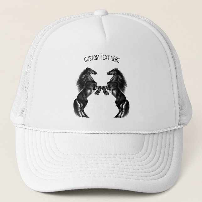 Casquette Chevaux sauvages noirs droits - Ajouter votre text (Devant)