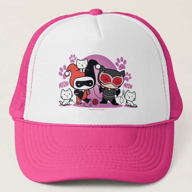 Casquette Chibi Harley Quinn & Chibi Catwoman Avec Chats (Devant)