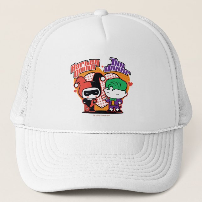 Casquette Chibi Harley Quinn & Chibi Joker Coeurs (Devant)