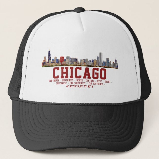 Casquette Chicago Skyline.  Area Names and Coordinates (Devant)