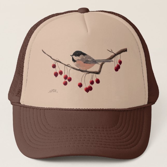 Casquette CHICKADEE & BERRIES ROUGES par SHARON SHARPE (Devant)