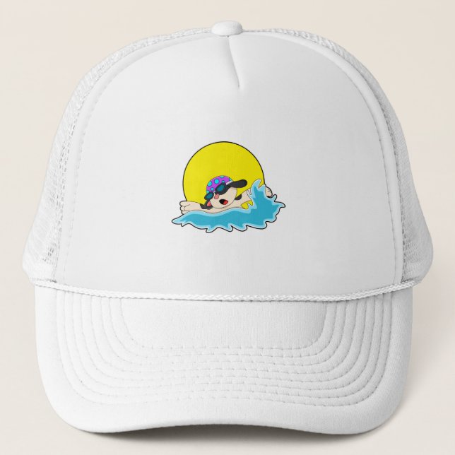 Casquette Chien à la natation avec lunettes de natation (Devant)