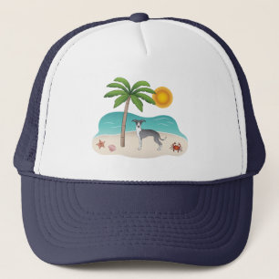 Casquette Chien Blanc Et Bleu À L'Iggy Sur Une Plage Tropica